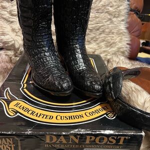 Dan Post Black FULL CAIMAN Alligator Men's Western Boots Sz 9.5 D w/ FREE BELT